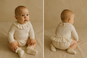 HI BYE BEBE Sophie Knit Frill Bodysuit-Ivory