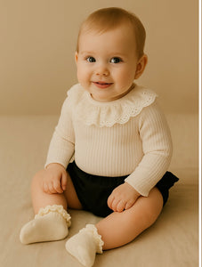 HI BYE BEBE Sophie Knit Frill Bodysuit-Ivory
