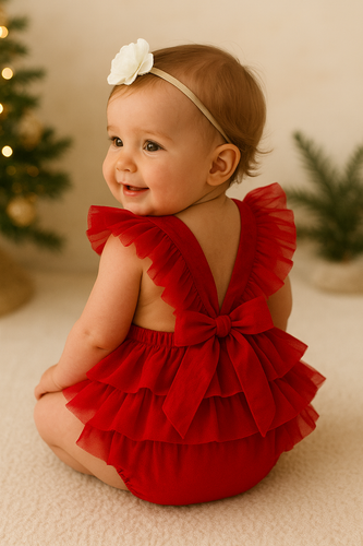 Luella Ruffle Bum Romper -Cherry