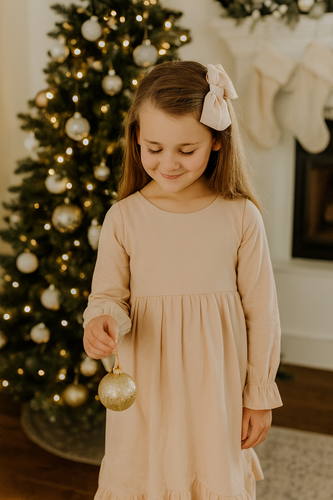Angelica Linen Ruffle Hem Dress -Blush