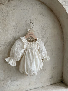 MONBEBE- Isabel Long Sleeve Baby Romper~Cream